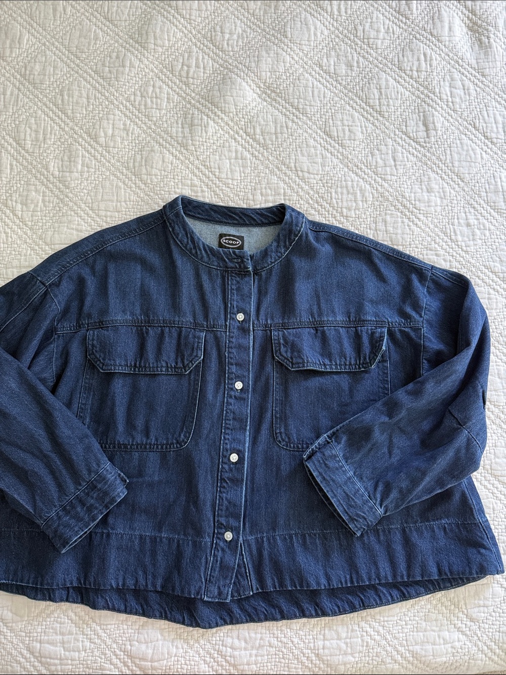 Scoop Denim Dark Blue Cropped Oversized Button-Down Size Medium NWOT - Picture 9 of 10